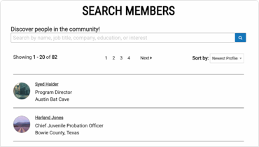Screenshot of Share Your Road member search function