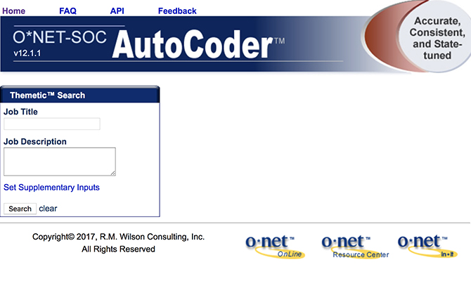 Screenshot: homepage with search for job title or description